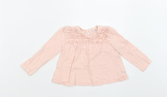 F&F Baby Pink Polka Dot Cotton Basic Blouse Size 9-12 Months Crew Neck Button