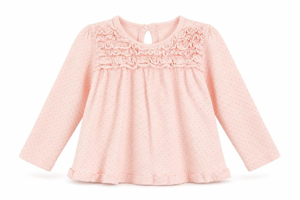 F&F Baby Pink Polka Dot Cotton Basic Blouse Size 9-12 Months Crew Neck Button