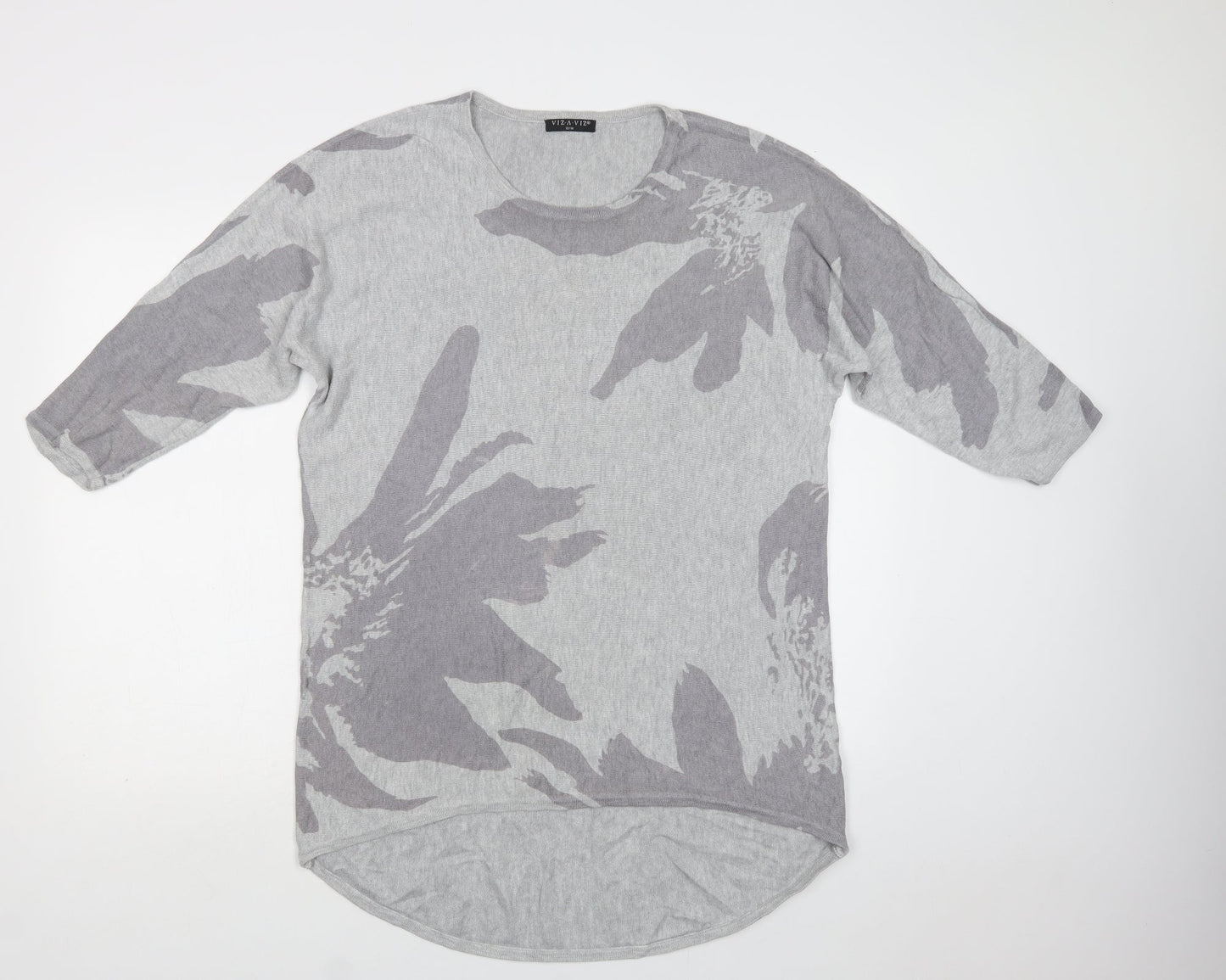 Viz a Viz Womens Grey Crew Neck Floral Viscose Tunic Jumper Size 14