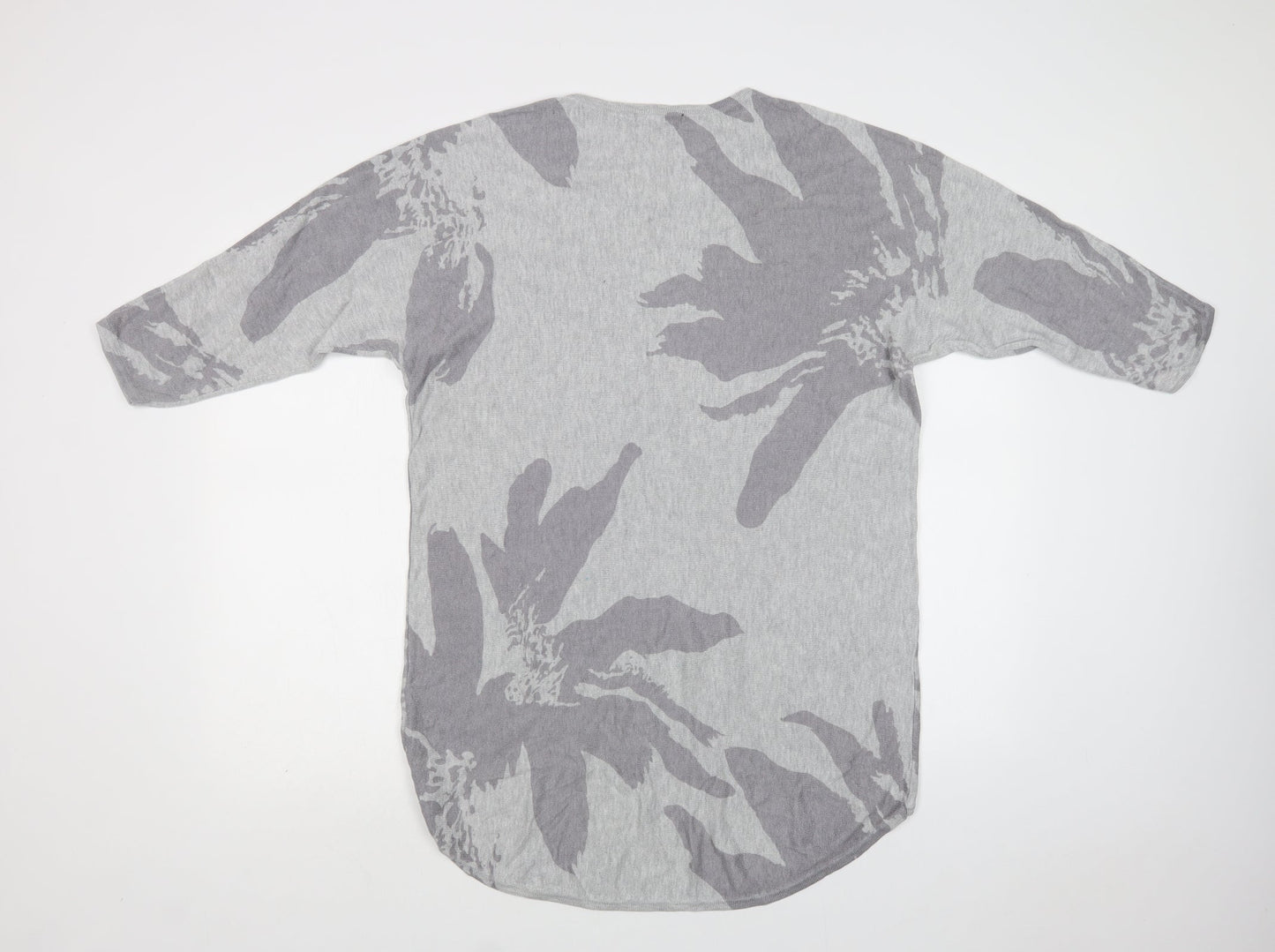 Viz a Viz Womens Grey Crew Neck Floral Viscose Tunic Jumper Size 14