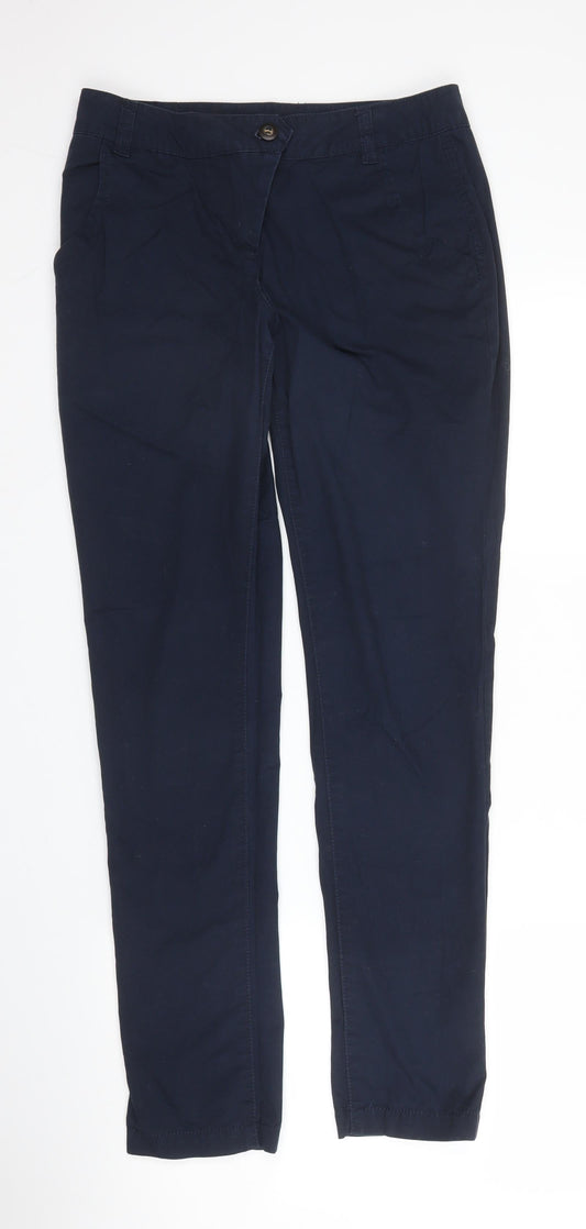 Dorothy Perkins Womens Blue  Cotton Chino Trousers Size 6 L30 in Regular Zip
