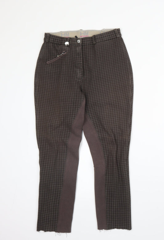 HY Womens Brown Check Cotton Capri Trousers Size 26 in L23 in Regular Zip