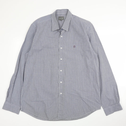 Peter Worth Mens Blue Check Cotton  Button-Up Size 2XL Collared Button