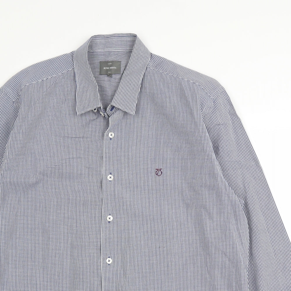 Peter Worth Mens Blue Check Cotton  Button-Up Size 2XL Collared Button