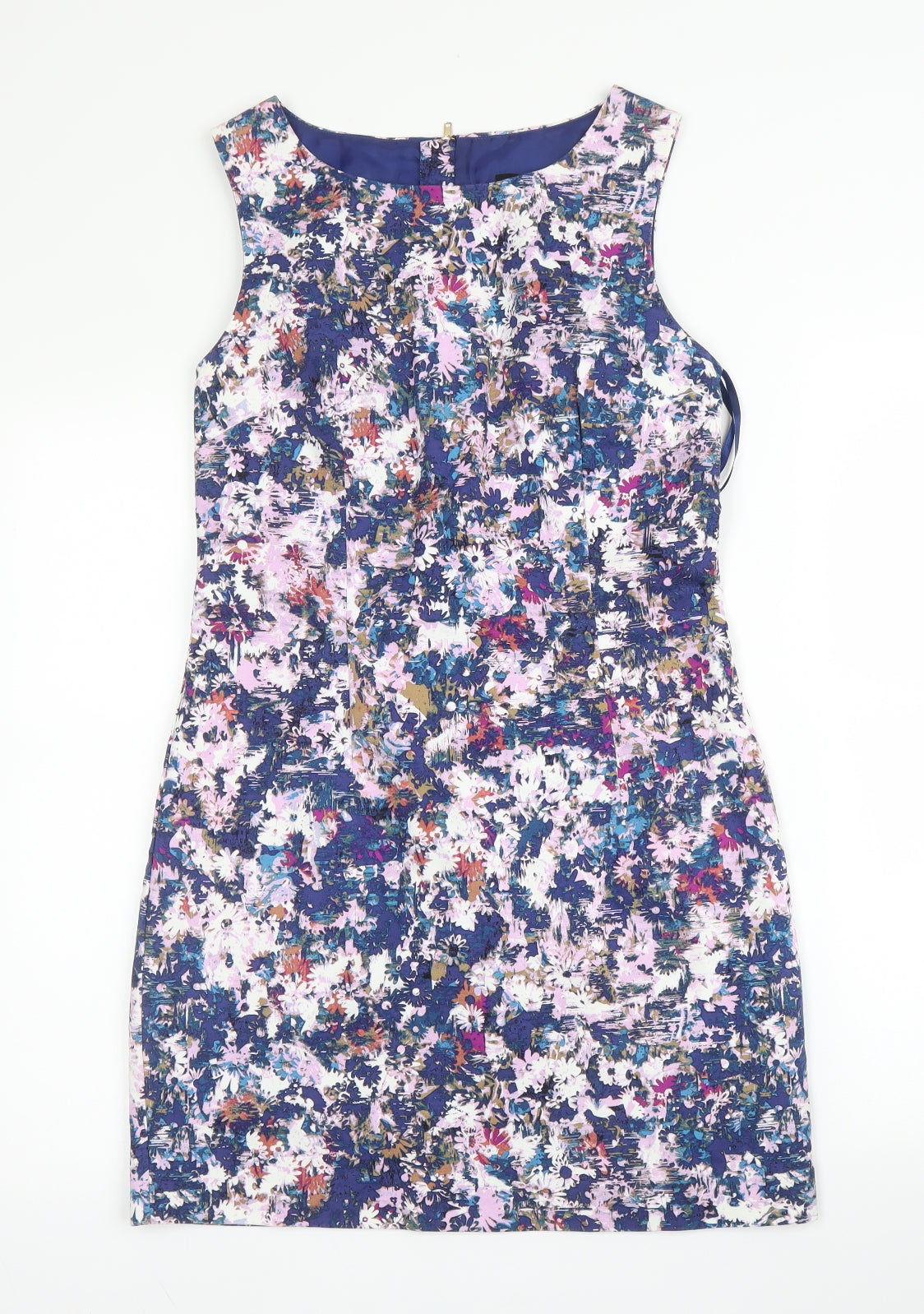 New Look Womens Purple Floral Cotton A-Line  Size 10  Round Neck Zip