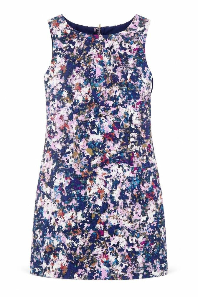 New Look Womens Purple Floral Cotton A-Line  Size 10  Round Neck Zip