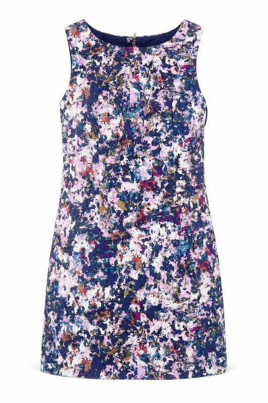 New Look Womens Purple Floral Cotton A-Line  Size 10  Round Neck Zip