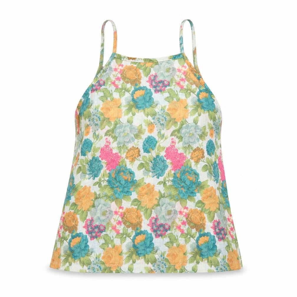 Primark Womens Green Floral Polyester Camisole Blouse Size 6 Round Neck