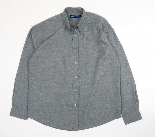 Matinee Mens Grey  Polyester  Button-Up Size L Collared Button