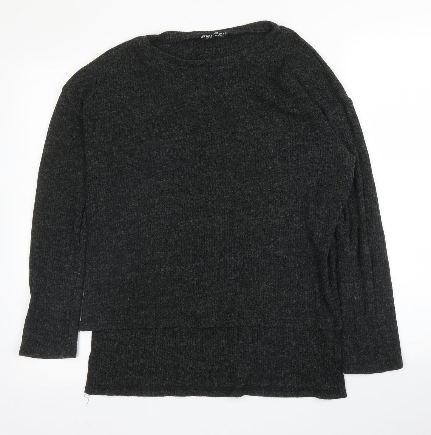 Select Womens Grey  Acrylic Basic Blouse Size 8 Round Neck