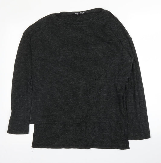 Select Womens Grey  Acrylic Basic Blouse Size 8 Round Neck