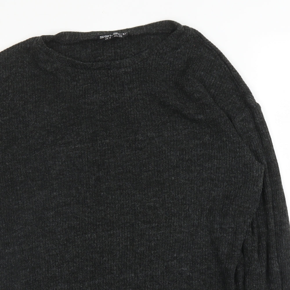 Select Womens Grey  Acrylic Basic Blouse Size 8 Round Neck