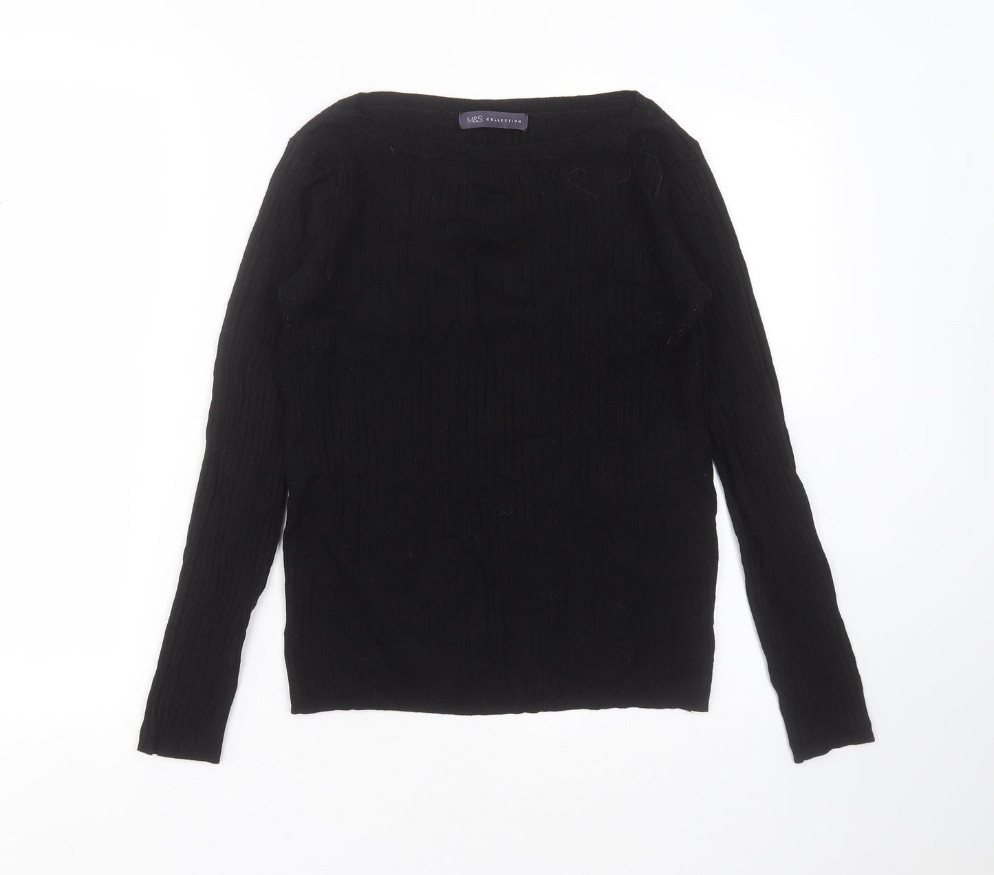 Marks and Spencer Womens Black Round Neck Striped Viscose Pullover Jumper Size 10