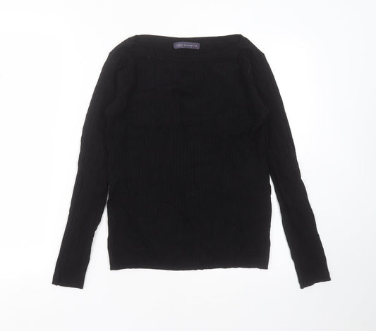 Marks and Spencer Womens Black Round Neck Striped Viscose Pullover Jumper Size 10