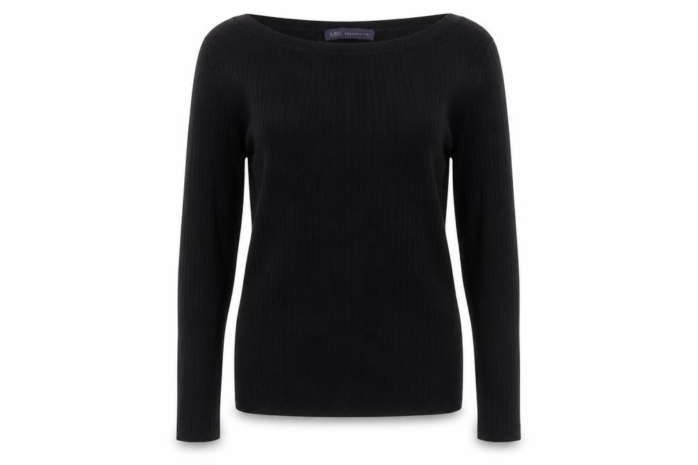 Marks & Spencer Womens Black Round Neck Striped Viscose Pullover Jumper Size 10