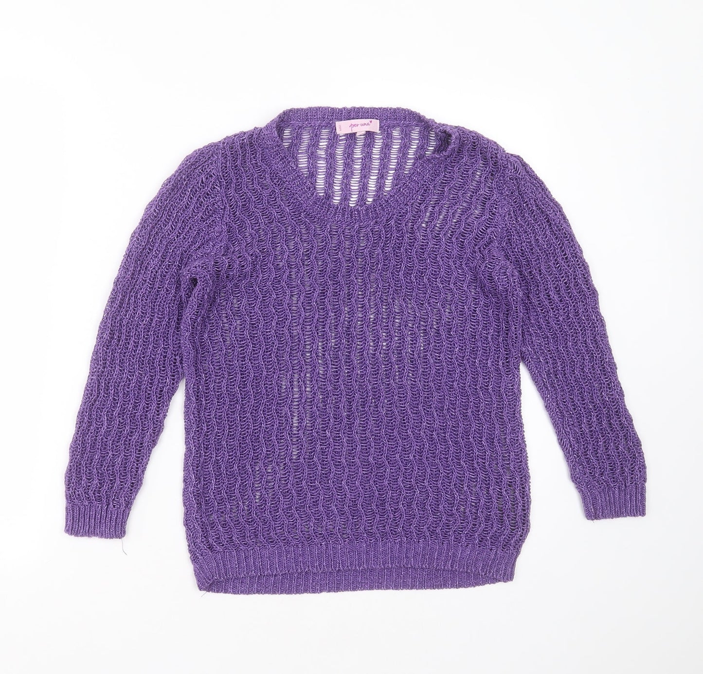 Marks and Spencer Womens Purple Round Neck Geometric Acrylic Pullover Jumper Size M