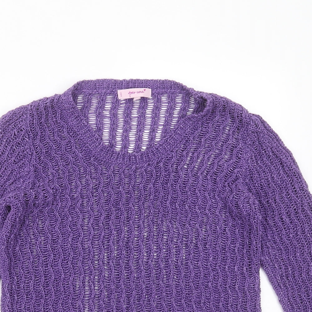 Marks and Spencer Womens Purple Round Neck Geometric Acrylic Pullover Jumper Size M