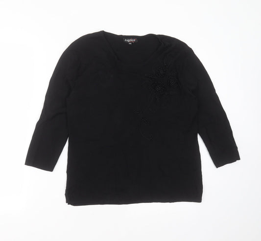 Angelina Womens Black Round Neck Floral Viscose Pullover Jumper Size S   - floral detail