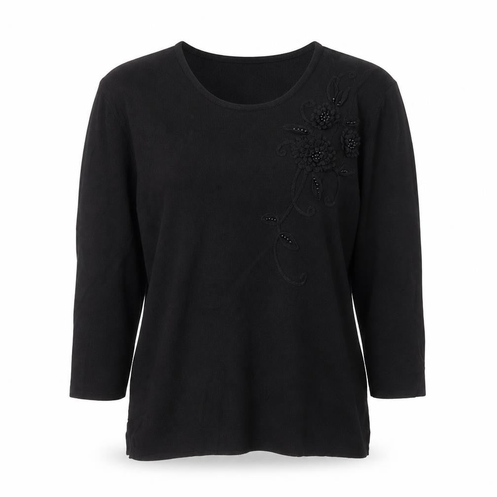 Angelina Womens Black Round Neck Floral Viscose Pullover Jumper Size S   - floral detail