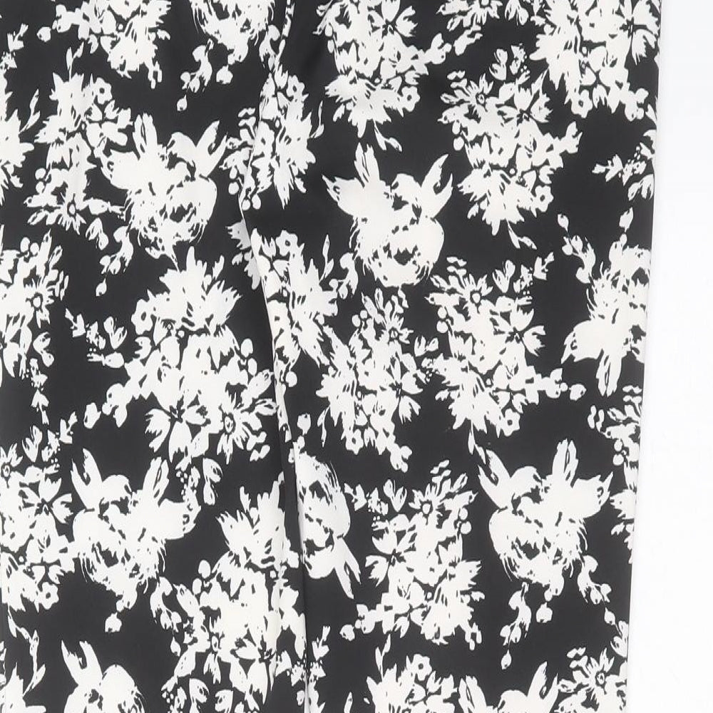 Warehouse Womens Black Floral Polyester Trousers  Size 10 L27 in Slim