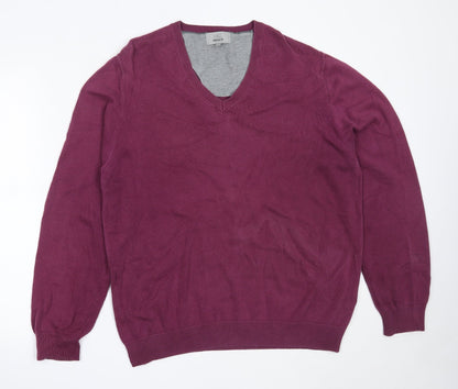 Marks & Spencer Mens Purple V-Neck  Cotton Pullover Jumper Size L