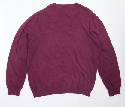 Marks & Spencer Mens Purple V-Neck  Cotton Pullover Jumper Size L