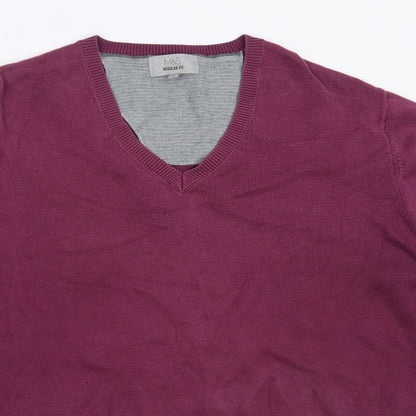 Marks & Spencer Mens Purple V-Neck  Cotton Pullover Jumper Size L