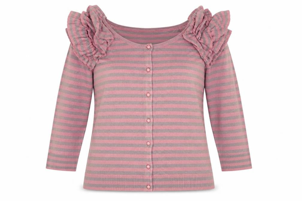 KORR Womens Pink Round Neck Striped Viscose Cardigan Jumper Size L