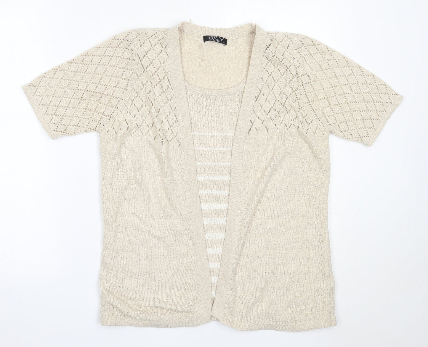 BM Womens Beige Round Neck  Acrylic Cardigan Jumper Size S