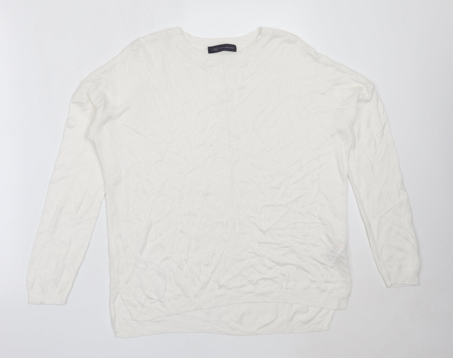 Marks and Spencer Womens Ivory Round Neck  Viscose Pullover Jumper Size M
