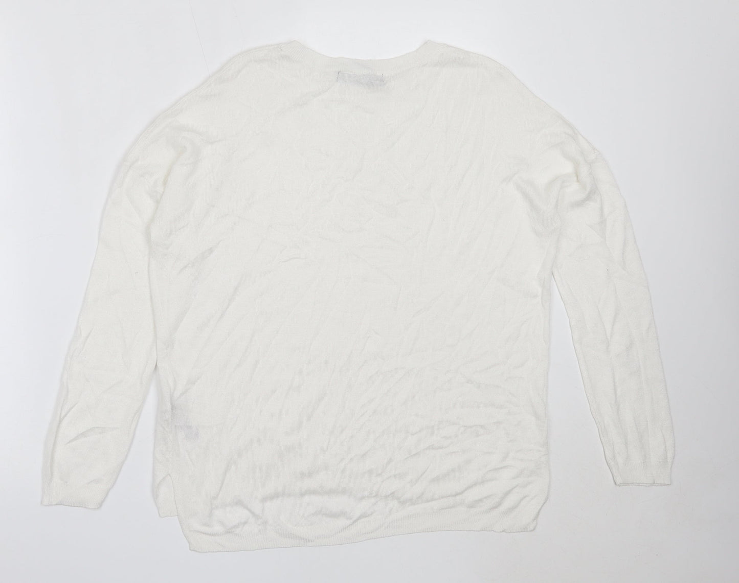 Marks and Spencer Womens Ivory Round Neck  Viscose Pullover Jumper Size M