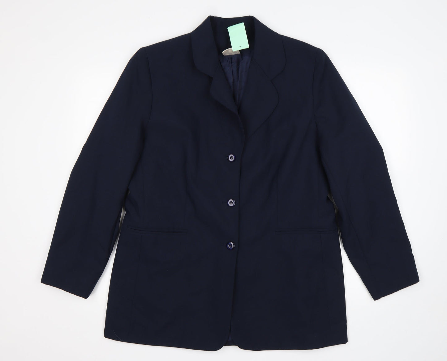 Preworn Womens Blue  Polyester Jacket Suit Jacket Size 16