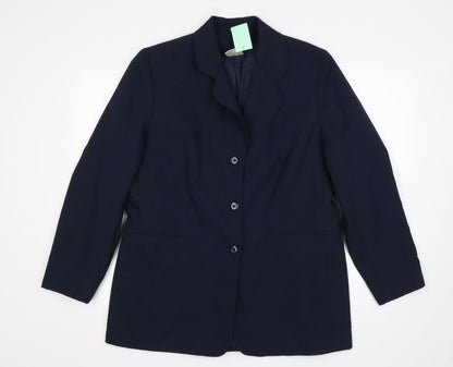 Preworn Womens Blue  Polyester Jacket Suit Jacket Size 16