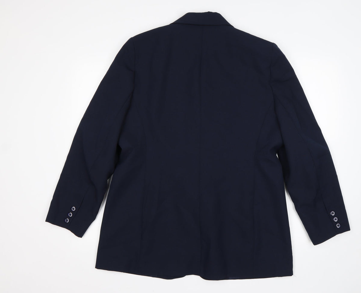 Preworn Womens Blue  Polyester Jacket Suit Jacket Size 16