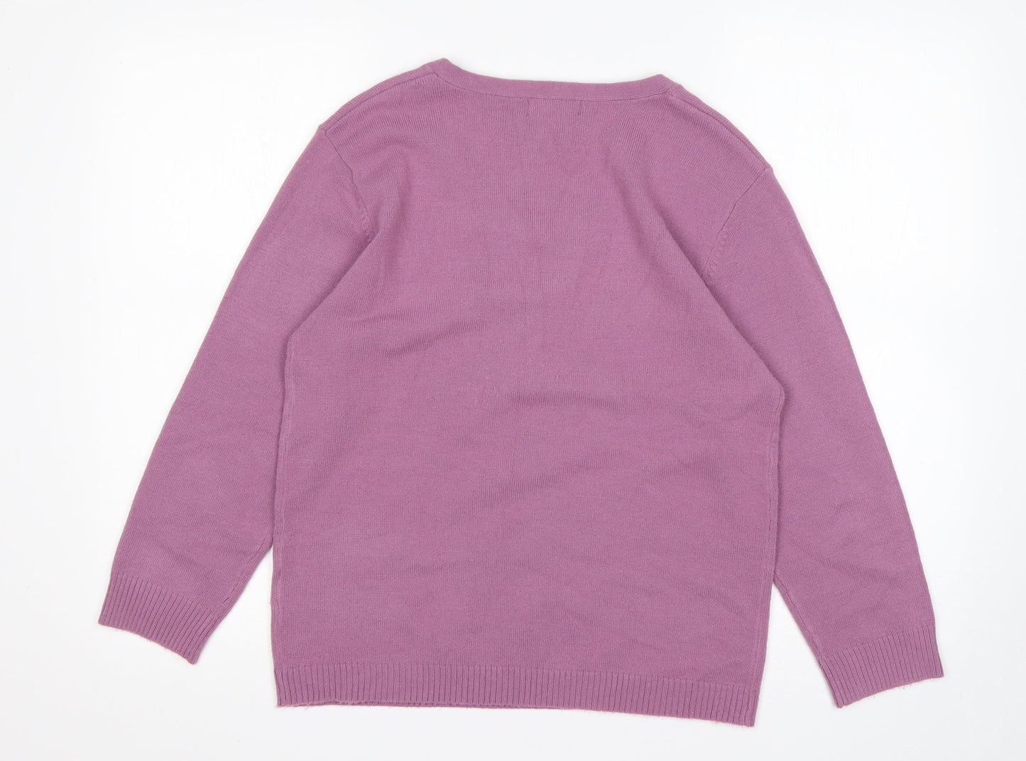 Ann Marie Womens Purple V-Neck  Acrylic Pullover Jumper Size S