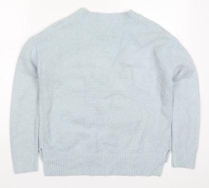 Next Womens Blue V-Neck  Acrylic Pullover Jumper Size 8