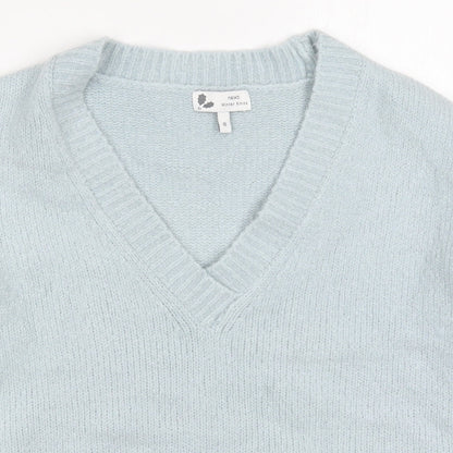 Next Womens Blue V-Neck  Acrylic Pullover Jumper Size 8