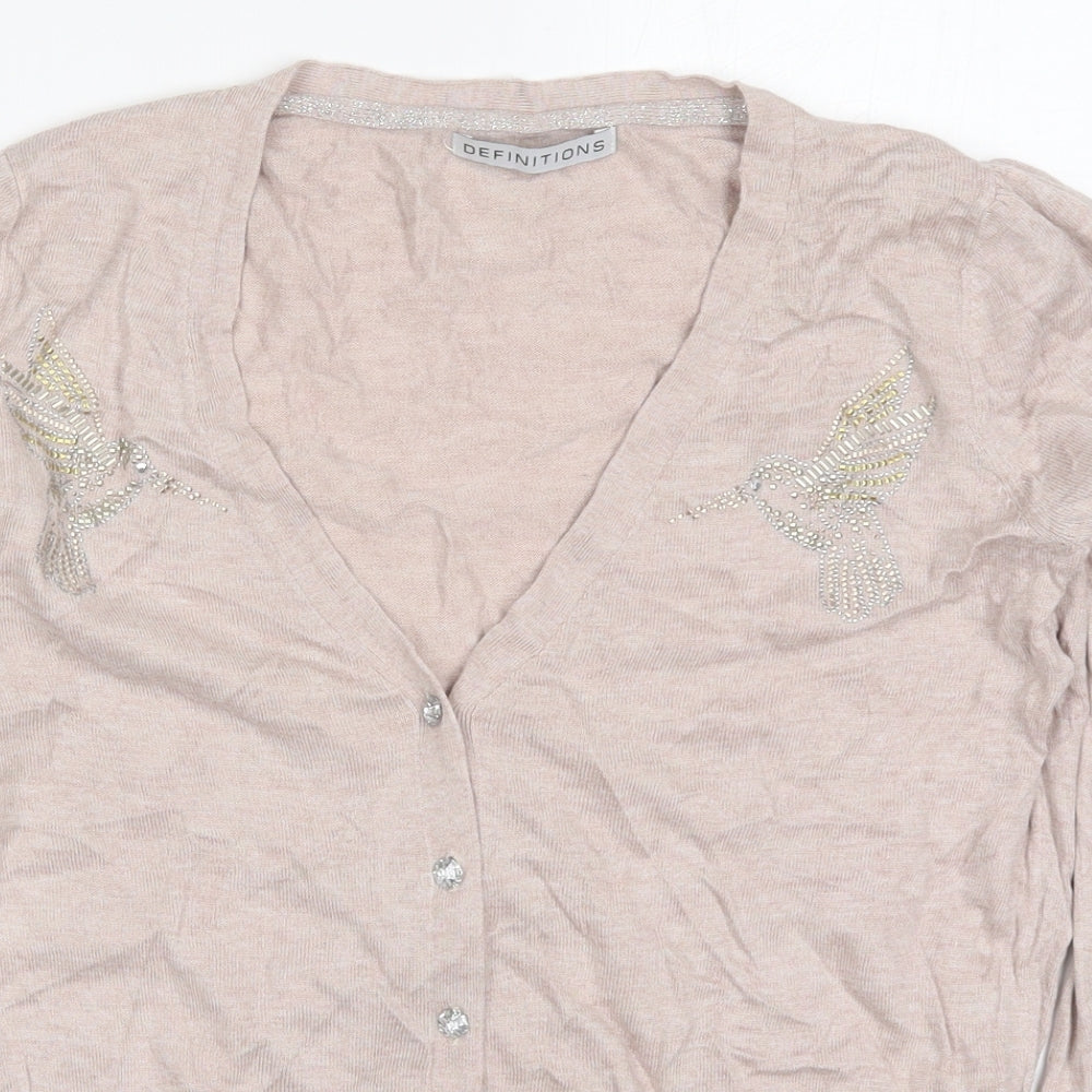 Definitions Womens Pink V-Neck  Nylon Cardigan Jumper Size 12   - Birds