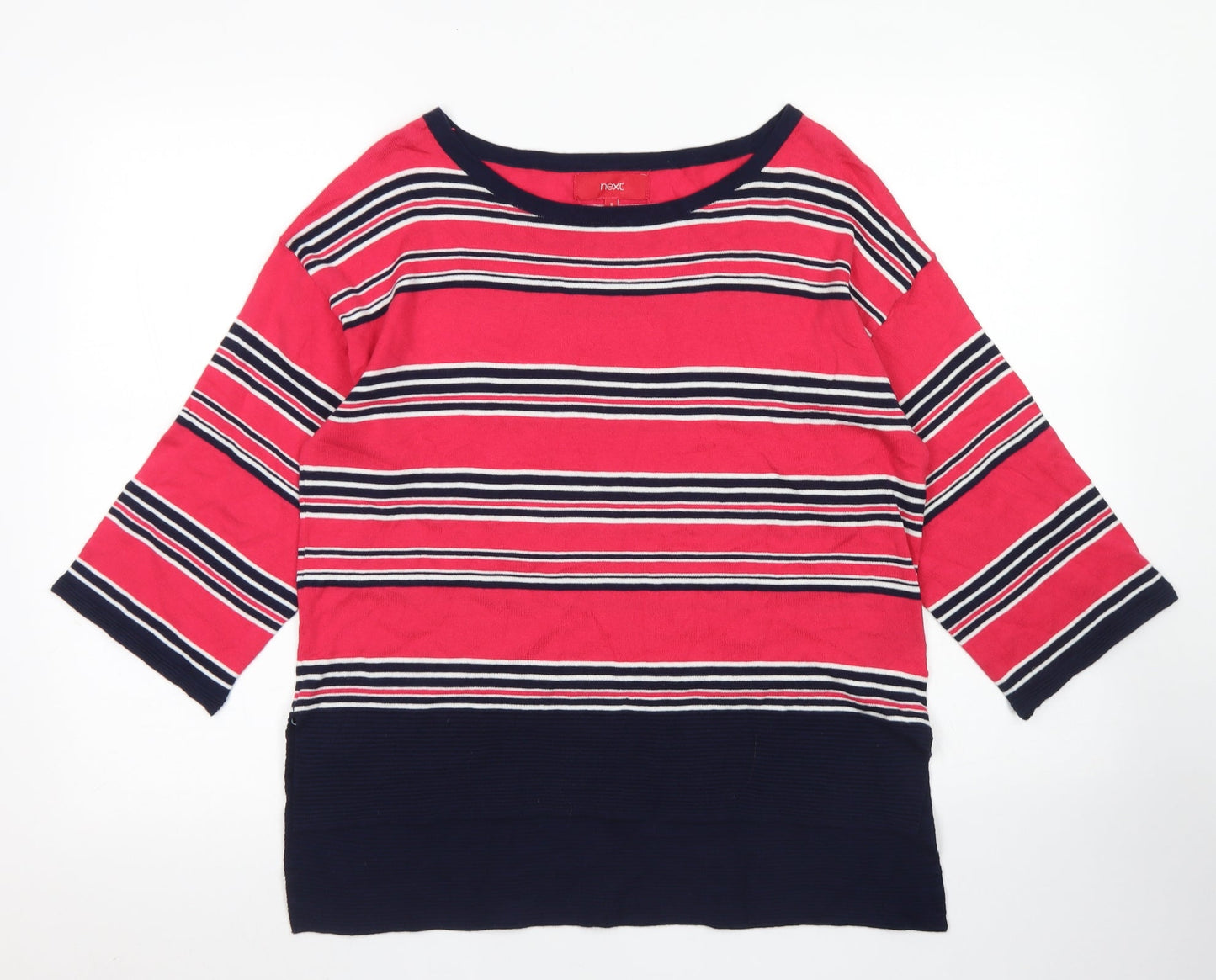 NEXT Womens Pink Boat Neck Striped Cotton Pullover Jumper Size 8