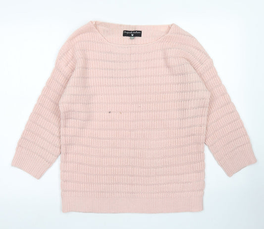 Originals Knitwear Womens Pink Round Neck Striped Acrylic Pullover Jumper Size M