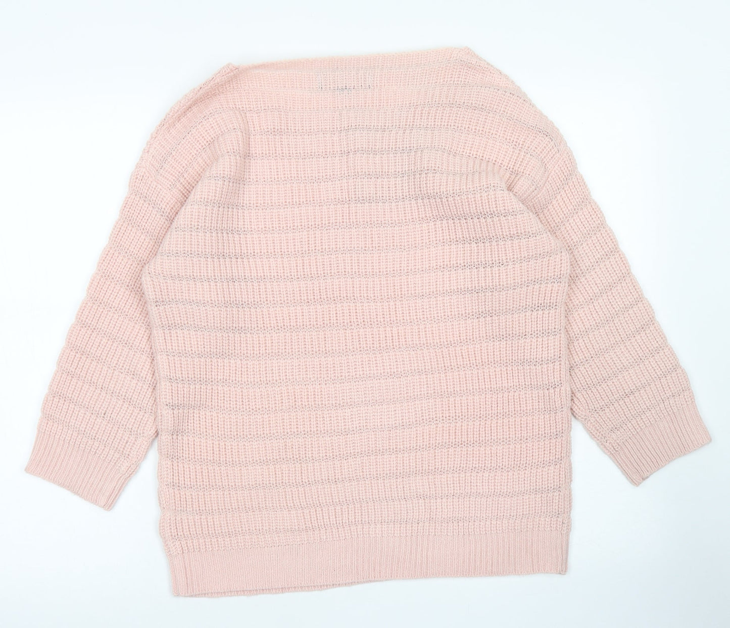 Originals Knitwear Womens Pink Round Neck Striped Acrylic Pullover Jumper Size M
