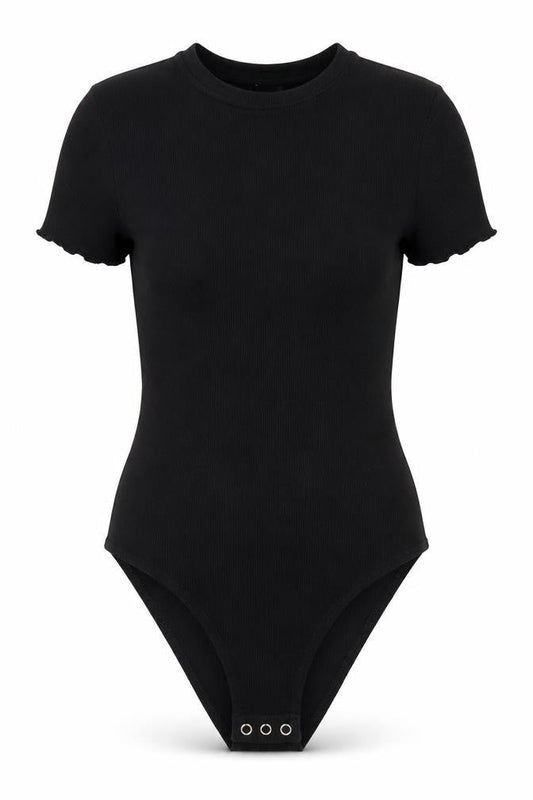 Divided Womens Black  Cotton Bodysuit One-Piece Size S  Snap - Lettuce Edging