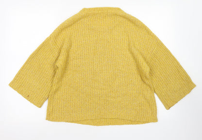 Tu Womens Yellow Round Neck  Acrylic Pullover Jumper Size 12   - Flare Sleeve