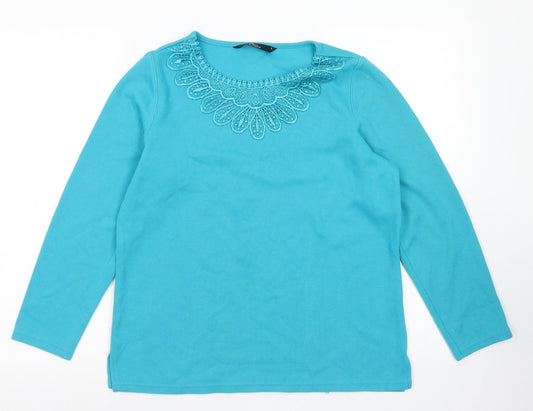 BM  Womens Blue Round Neck  Polyester Pullover Jumper Size S   - Lace Detail