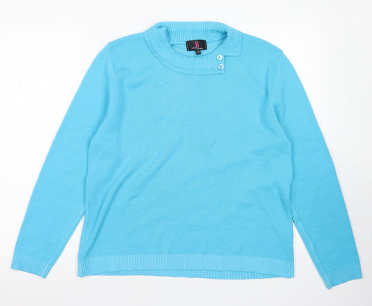 Simon Jeffrey Womens Blue Collared  Acrylic Pullover Jumper Size L