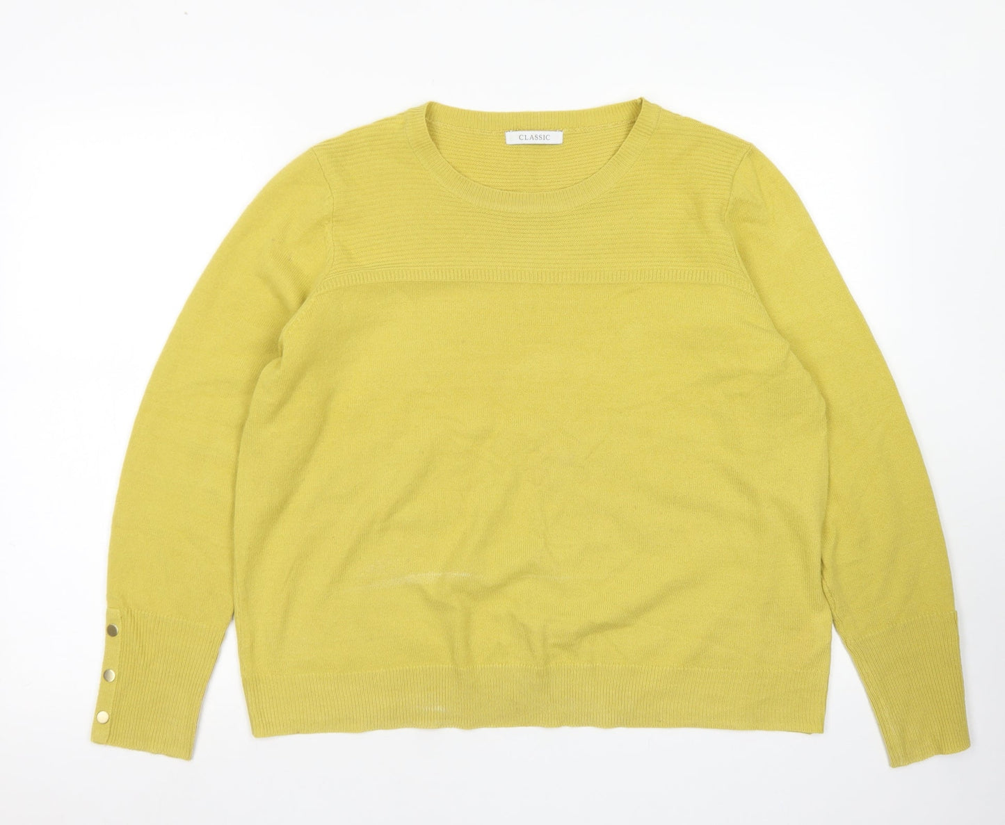 Classic Womens Yellow Round Neck  Acrylic Pullover Jumper Size 18