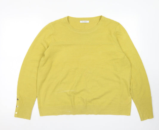 Classic Womens Yellow Round Neck  Acrylic Pullover Jumper Size 18