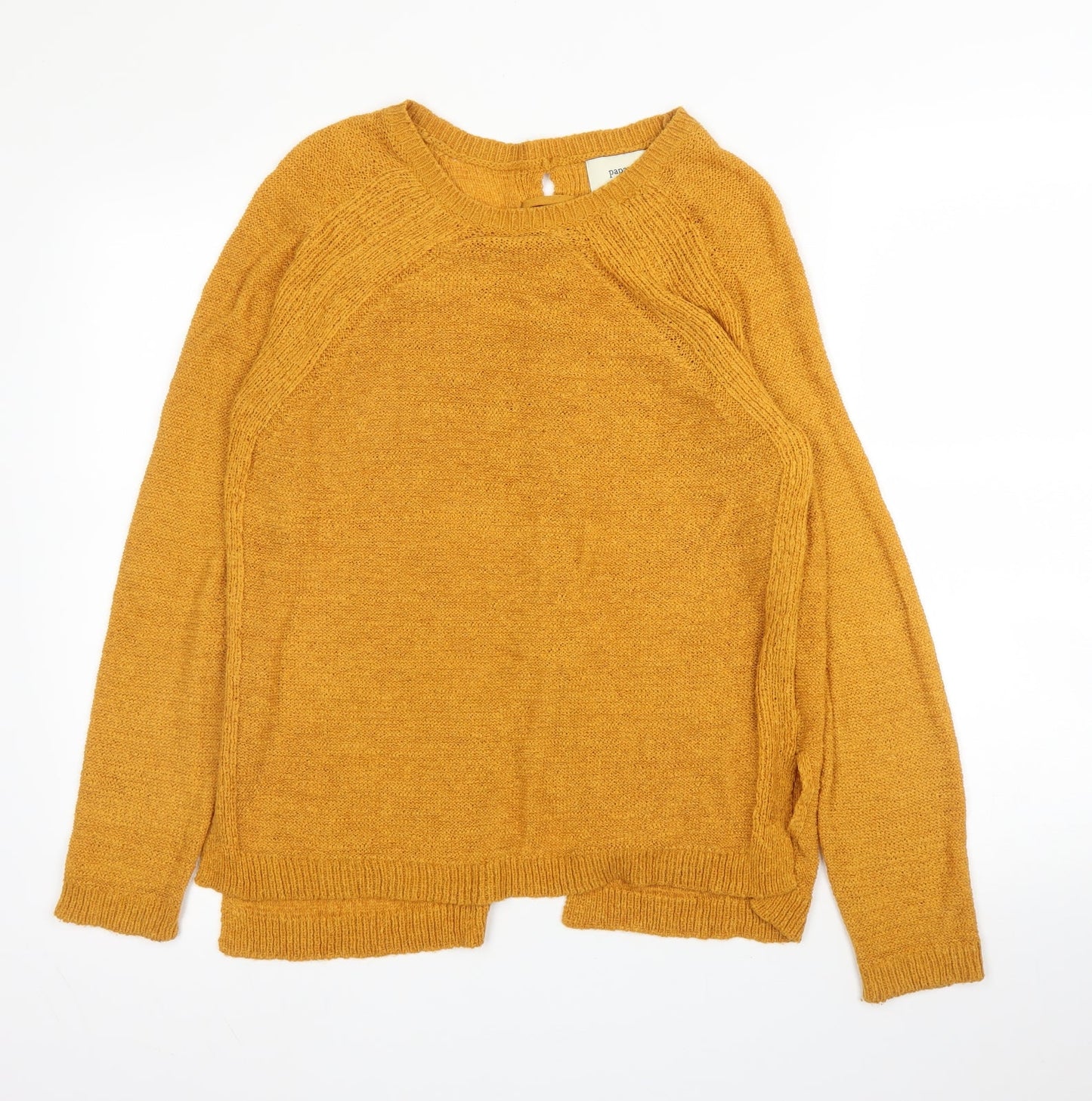 Papaya Womens Yellow Round Neck  Acrylic Pullover Jumper Size S