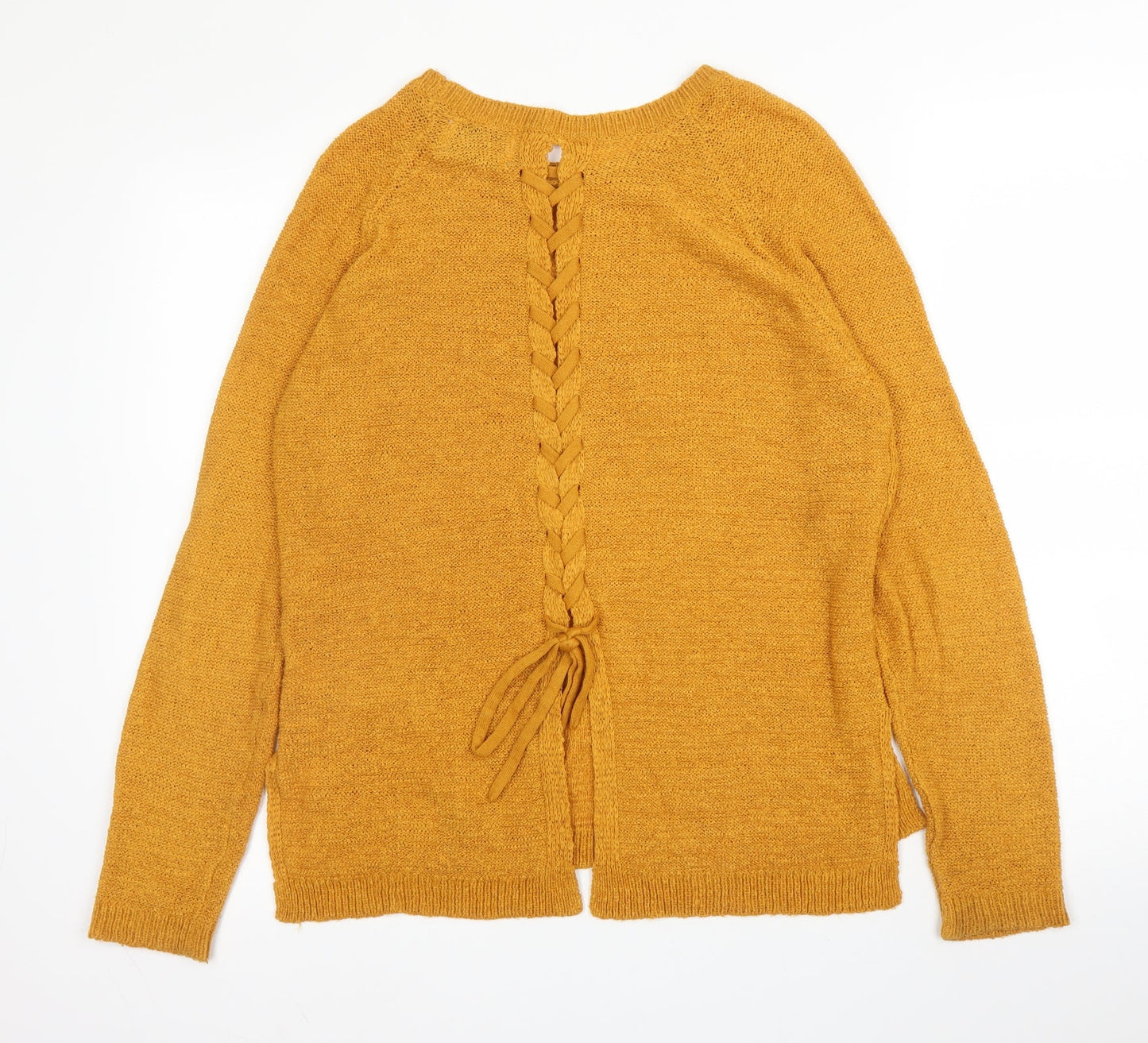 Papaya Womens Yellow Round Neck  Acrylic Pullover Jumper Size S