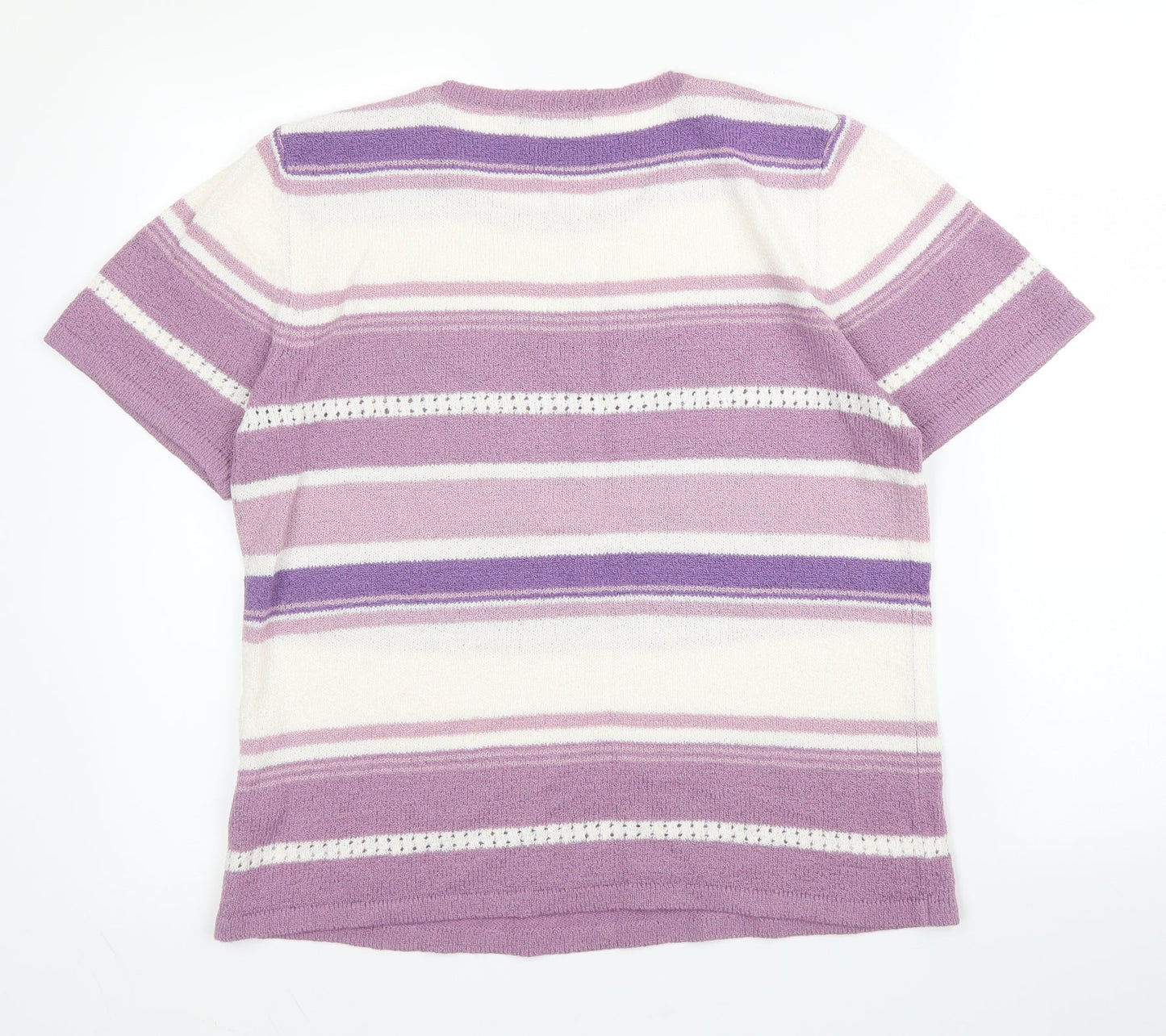 BM Womens Purple Striped Acrylic Basic Blouse Size S Round Neck